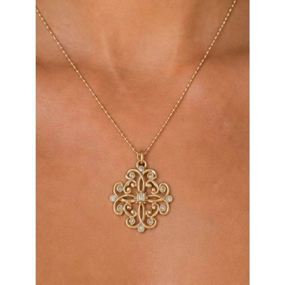 St. John Knits Gold Filigree Pendant Charm w/Crystals NWOT Designer Luxury